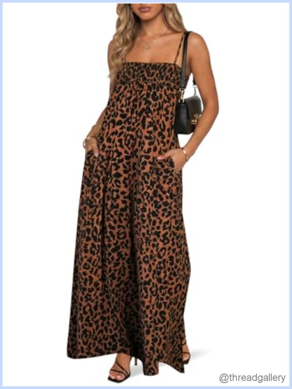 Womens Polka Dot Maxi Dress Spaghetti Strap Smocked Summer Beach Dress